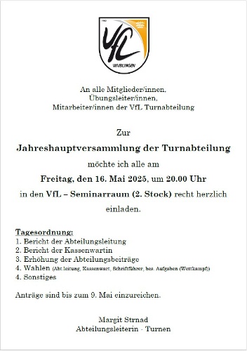 Einladung Abteilungsversammlung Turnen